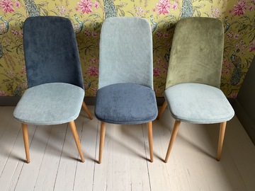 Vente avec paiement en ligne: Trio de chaises scandinaves vintage 