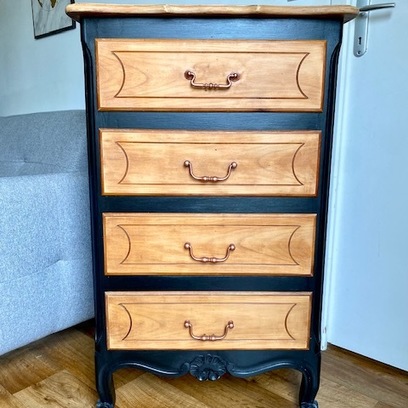 Vente avec paiement en ligne: Chiffonnier 4 tiroirs noir et bois 