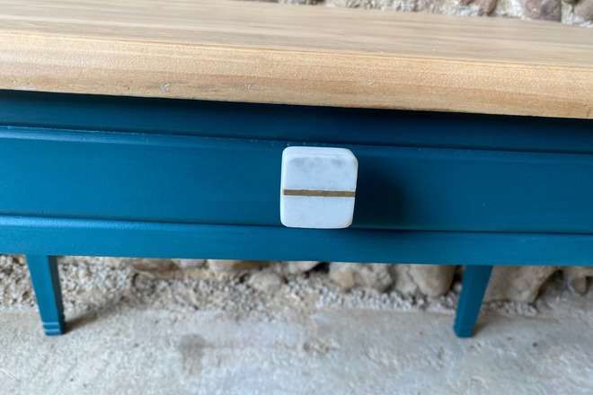 Table de ferme bleu pétrole