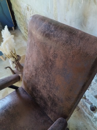 Fauteuil année 70's suédine imitation vieux cuir