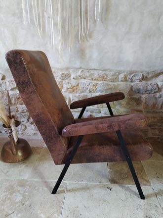 Fauteuil année 70's suédine imitation vieux cuir