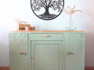 Vente avec paiement en ligne: Buffet art déco bois et vert kaki 