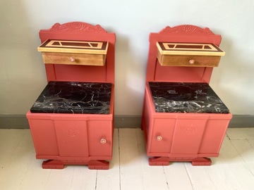 Vente avec paiement en ligne: Paire de chevets Art déco Chili/ terracotta
