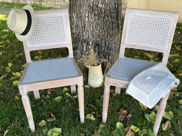 Vente avec paiement en ligne: Paire de chaises cannées gris lin