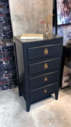 Petit chiffonnier gris anthracite et feuille dorée 