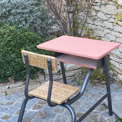 Vente avec paiement en ligne: Bureau écolier vintage vieux rose "Bal Des Oiseaux"