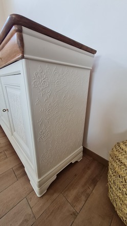 Buffet merisier 3 portes blanc, bois et doré