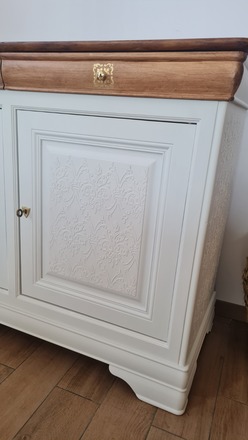 Buffet merisier 3 portes blanc, bois et doré