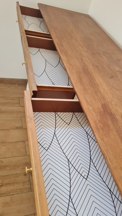 Buffet merisier 3 portes blanc, bois et doré
