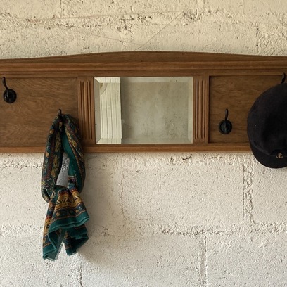 Vente avec paiement en ligne: Porte-manteau vintage Art déco miroir patères noires