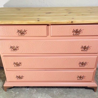 Vente avec paiement en ligne: Commode 5 tiroirs couleur « Pêche Cancan »