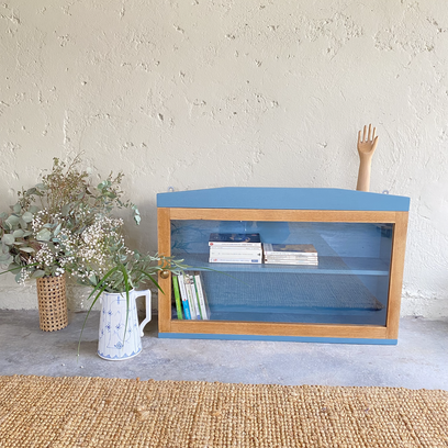 Vente avec paiement en ligne: Vitrine en bois bleu gris