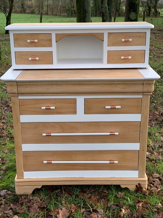 Bureau/Secrétaire bois clair et blanc coton