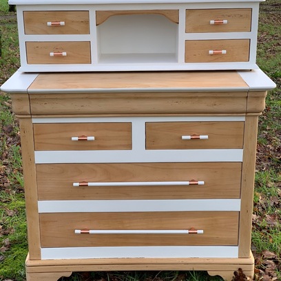 Vente avec paiement en ligne: Bureau/Secrétaire bois clair et blanc coton