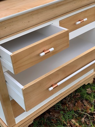 Bureau/Secrétaire bois clair et blanc coton