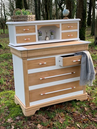 Bureau/Secrétaire bois clair et blanc coton