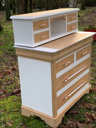 Bureau/Secrétaire bois clair et blanc coton