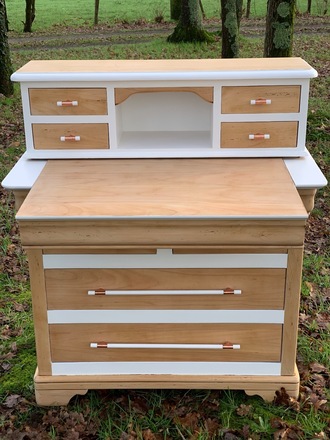 Bureau/Secrétaire bois clair et blanc coton