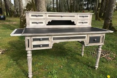 Vente avec paiement en ligne: Bureau ancien gris graphite et faux cuir