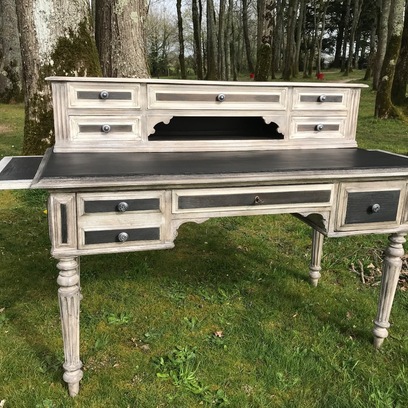 Vente avec paiement en ligne: Bureau ancien gris graphite et faux cuir