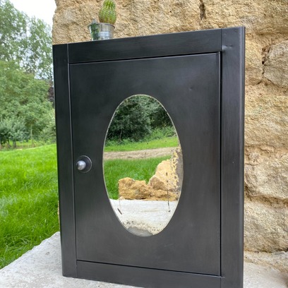 Vente avec paiement en ligne: Armoire murale à pharmacie vintage anthracite miroir ovale