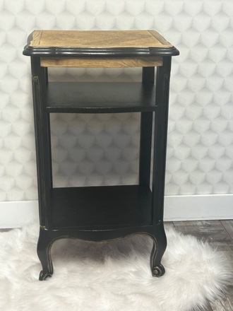Table d’appoint noire et bois avec tablette rétractable