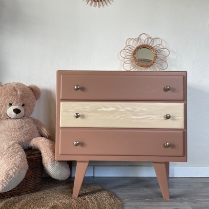 Vente avec paiement en ligne: Commode 3 tiroirs bois et praline SOFIA