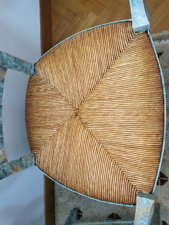 Lot de 2 fauteuils assise en paille relookés camaïeu de vert