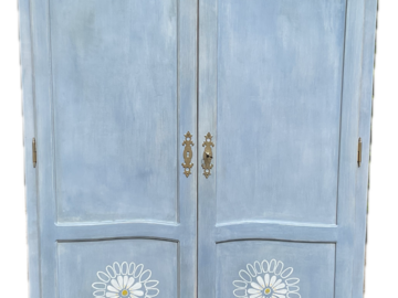 Vente avec paiement en ligne: Armoire 2 portes peinture naturelle blanche et pigments bleus