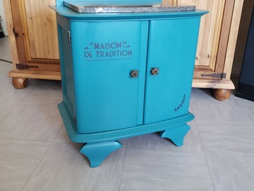 Vente avec paiement en ligne: Table de chevet vintage année 50 bleu vert