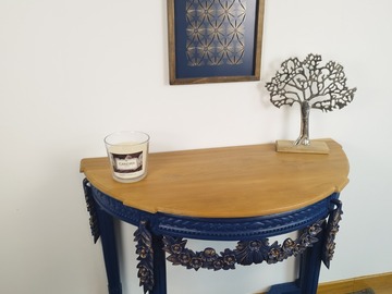 Vente avec paiement en ligne: Console ancienne demi lune bleu et bois