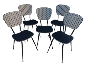 Vente avec paiement en ligne: Lot de 5 chaises en formica 1950 revisitées