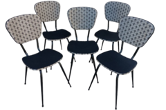 Vente avec paiement en ligne: Lot de 5 chaises en formica 1950 revisitées