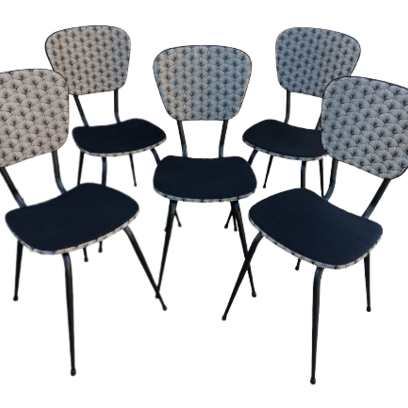 Vente avec paiement en ligne: Lot de 5 chaises en formica 1950 revisitées