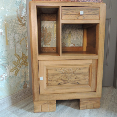 Vente avec paiement en ligne: Table de nuit art déco 1940/1950 marbre et rosé camée