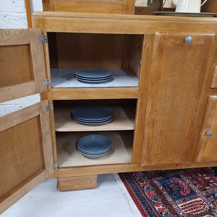 Grand buffet mado 2 corps années 50 bois et blanc champ de lin
