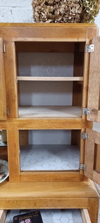 Grand buffet mado 2 corps années 50 bois et blanc champ de lin