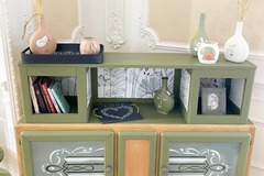 Vente avec paiement en ligne: Enfilade Mado relooké kaki et bois.