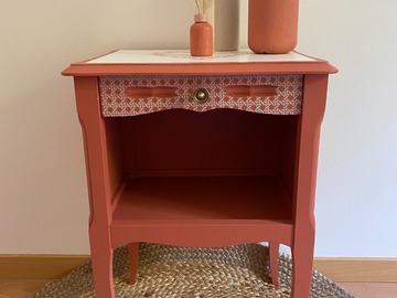Vente avec paiement en ligne: Table de chevet terracotta et pochoirs cannage "TANA"