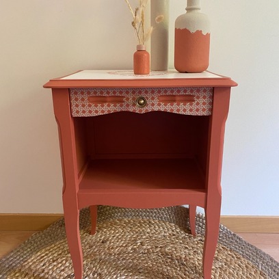 Vente avec paiement en ligne: Table de chevet terracotta et pochoirs cannage "TANA"