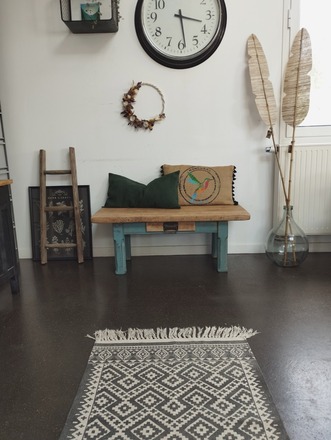 Table basse ou petit Banc Vintage en bois massif bleu turquoise
