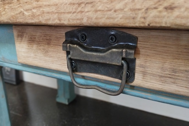 Table basse ou petit Banc Vintage en bois massif bleu turquoise