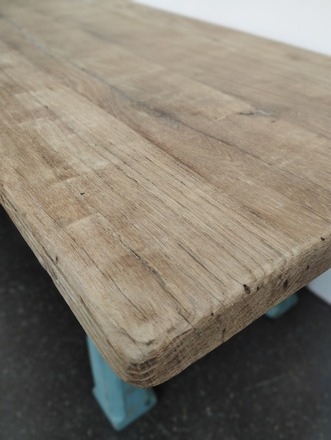 Table basse ou petit Banc Vintage en bois massif bleu turquoise