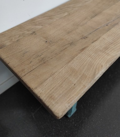 Table basse ou petit Banc Vintage en bois massif bleu turquoise