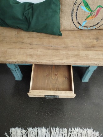 Table basse ou petit Banc Vintage en bois massif bleu turquoise