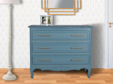 Vente avec paiement en ligne: Commode 3 tiroirs bleue gris et liseré doré