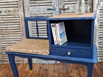Vente avec paiement en ligne: Banc téléphone vintage relooké bleu marine