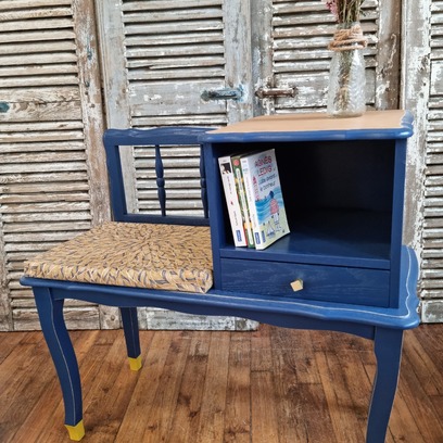Vente avec paiement en ligne: Banc téléphone vintage relooké bleu marine