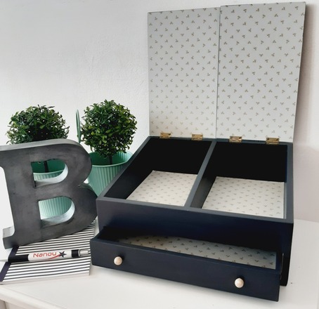 Boîte de rangement à poser style pupitre gris parisien