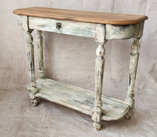 Console et miroir patiné blanc pour entrée